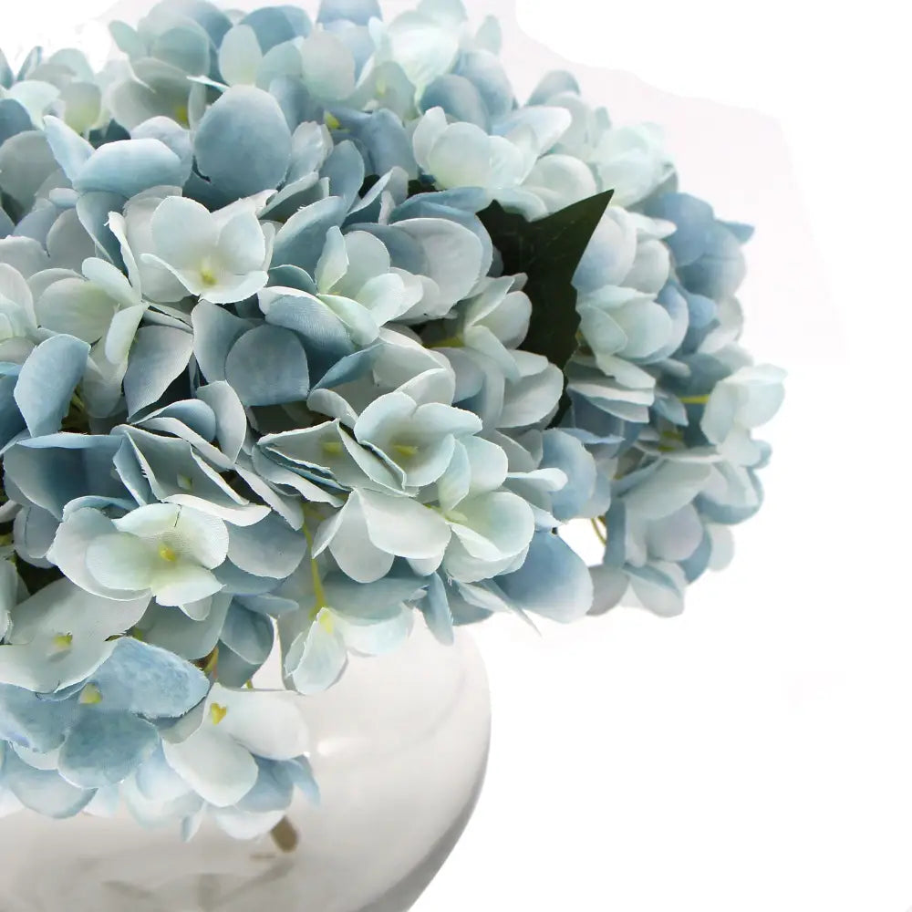 Premium Faux Hydrangea With Glass Vase (Artificial Flowering Blue Hydrangea) 23cm - Home & Garden > Home & Garden Others