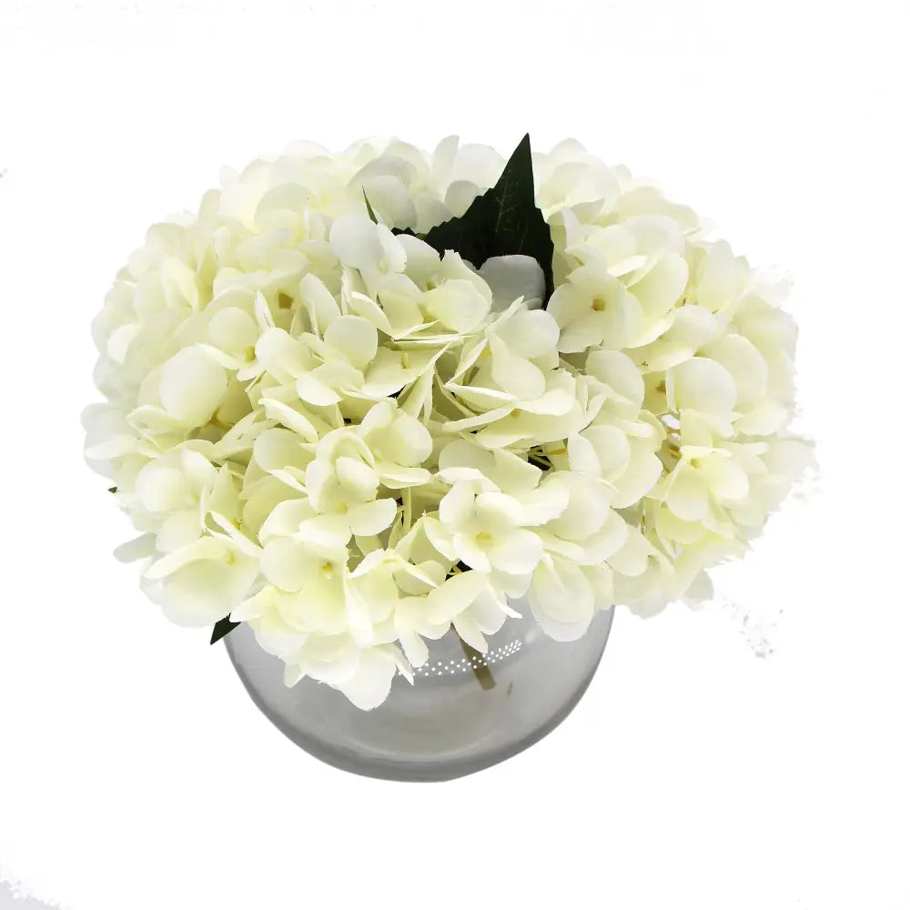 Premium Faux Hydrangea With Glass Vase (Artificial Flowering White Hydrangea) 23cm - Home & Garden > Home & Garden