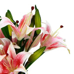 Premium Faux Pink Lily In Glass Vase (Artificial Tiger Lily Arrangement) - Home & Garden > Home & Garden Others
