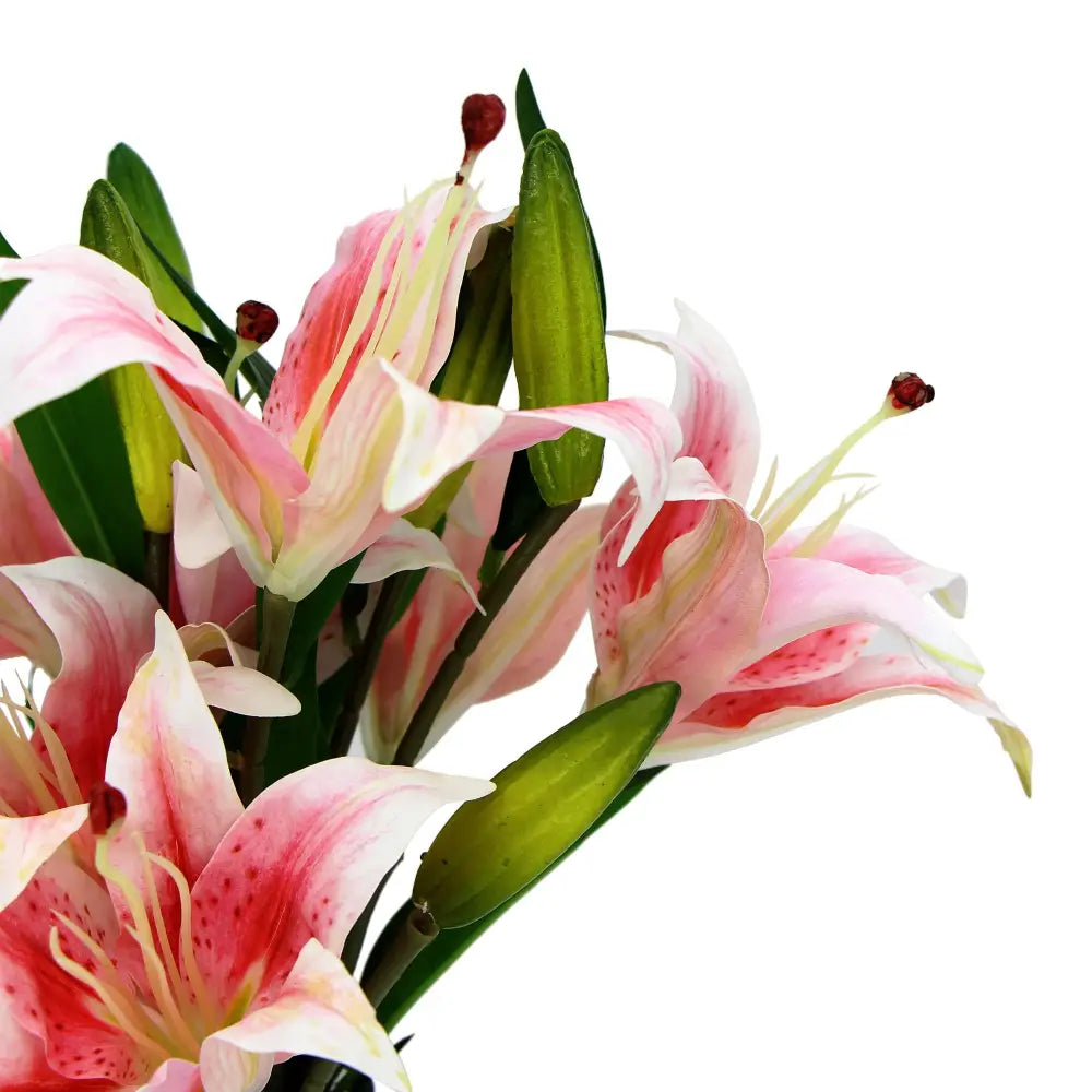 Premium Faux Pink Lily In Glass Vase (Artificial Tiger Lily Arrangement) - Home & Garden > Home & Garden Others