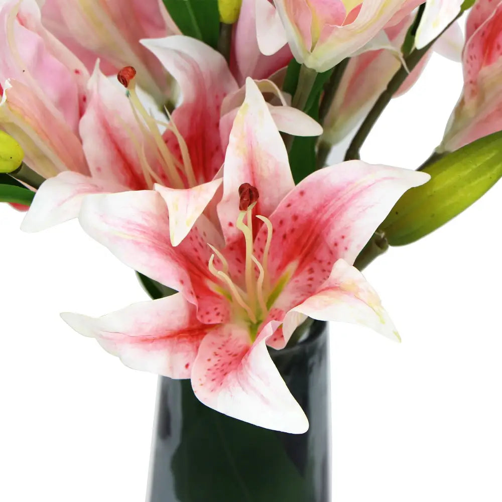 Premium Faux Pink Lily In Glass Vase (Artificial Tiger Lily Arrangement) - Home & Garden > Home & Garden Others