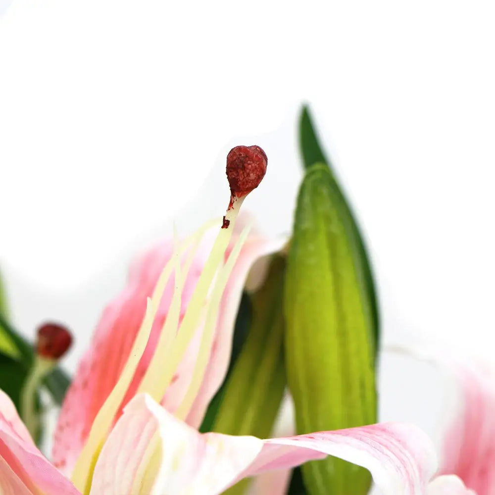 Premium Faux Pink Lily In Glass Vase (Artificial Tiger Lily Arrangement) - Home & Garden > Home & Garden Others