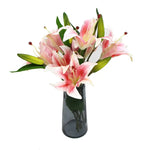 Premium Faux Pink Lily In Glass Vase (Artificial Tiger Lily Arrangement) - Home & Garden > Home & Garden Others