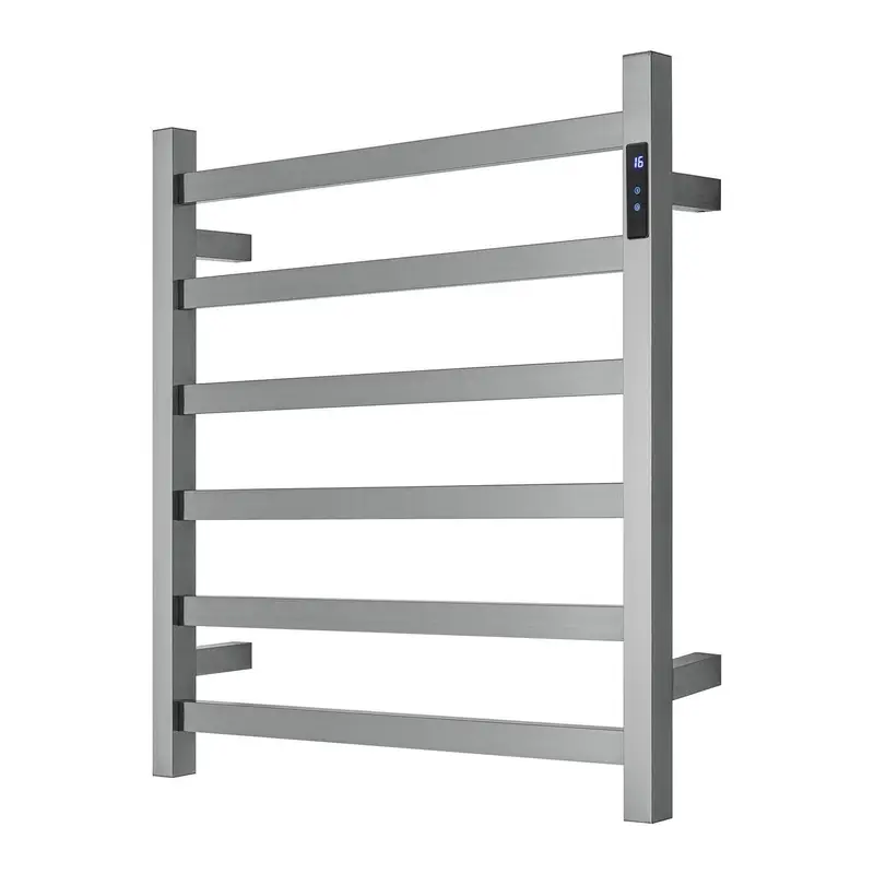 Premium Gunmetal Heated Towel Rack with LED control - 6 Bars Square Design AU Standard 650x620mm Wide - Home & Garden >