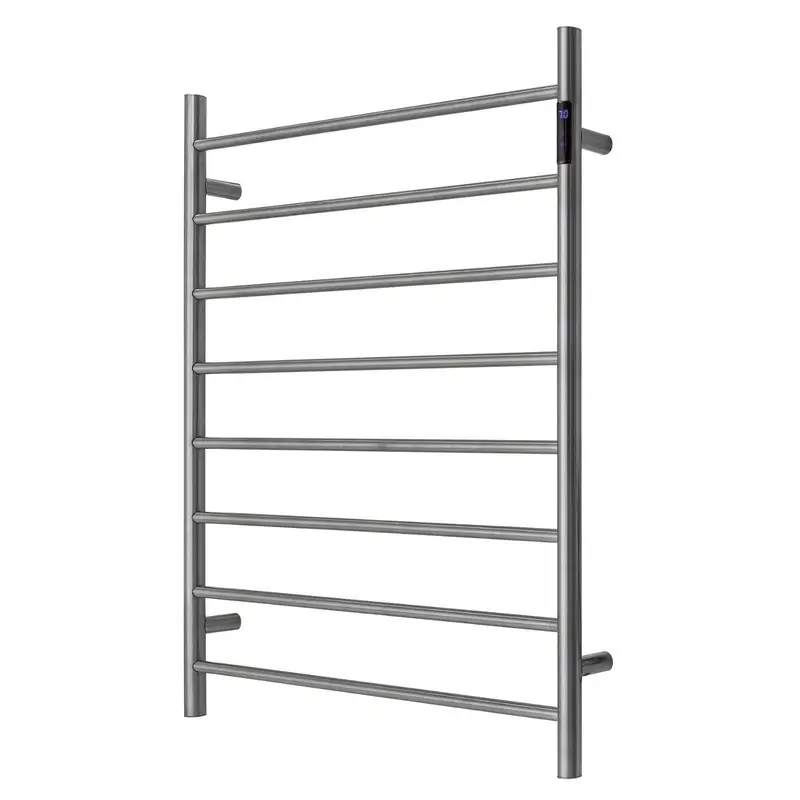 Premium Gunmetal Heated Towel Rack with LED control - 8 Bars Round Design AU Standard 1000x850mm Wide - Home & Garden >