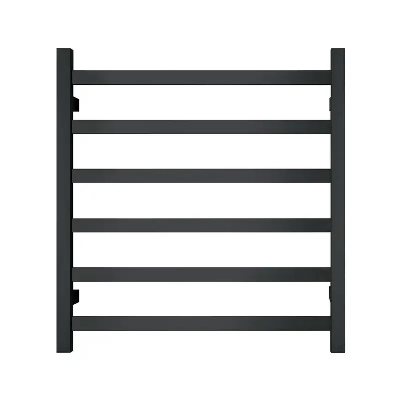 Premium Matte Black Heated Towel Rack - 6 Bars Square Design AU Standard 650x620mm Wide - Home & Garden > Bathroom