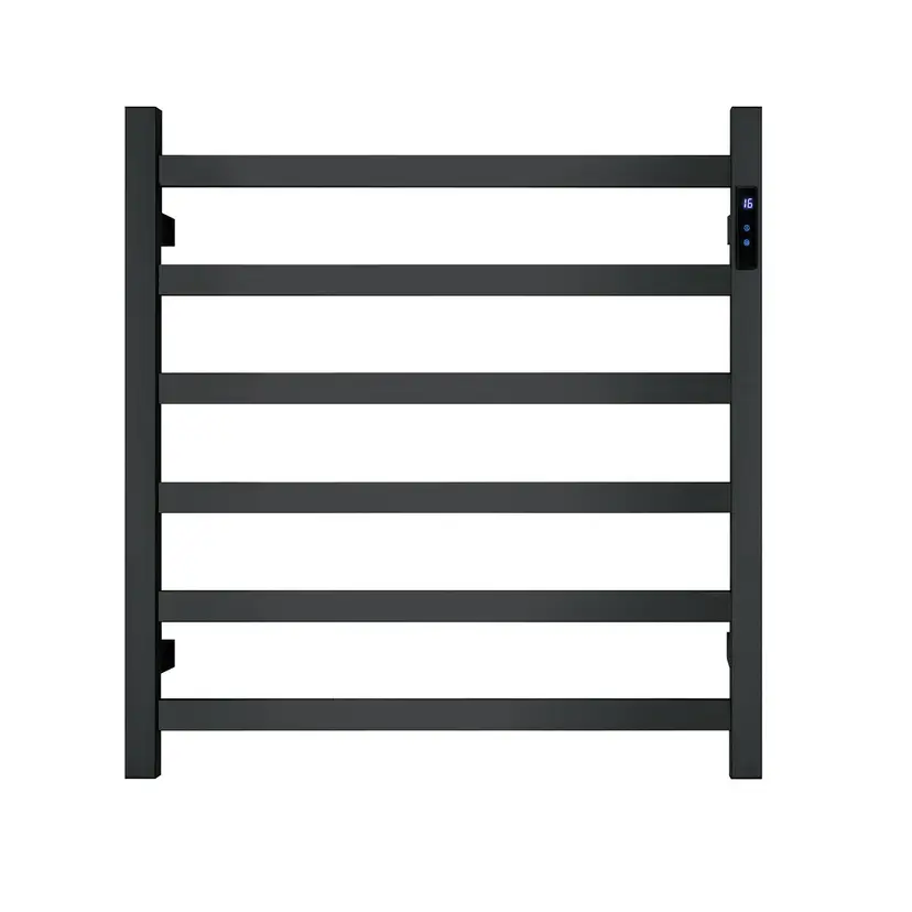 Premium Matte Black Heated Towel Rack with LED control- 6 Bars Square Design AU Standard 650x620mm Wide - Home & Garden