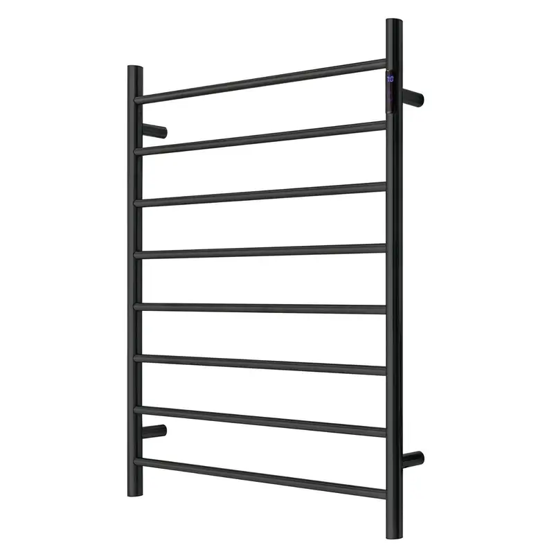 Premium Matte Black Heated Towel Rack with LED Control - 8 Bars Round Design AU Standard 1000x850mm Wide - Furniture >