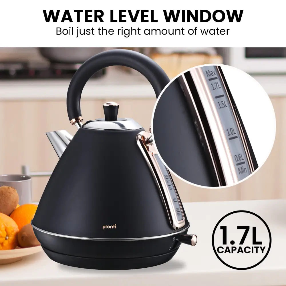 Pronti 1.7L Rose Trim Collection Kettle - Black - Appliances > Kitchen Appliances