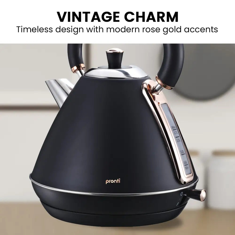 Pronti 1.7L Rose Trim Collection Kettle - Black - Appliances > Kitchen Appliances