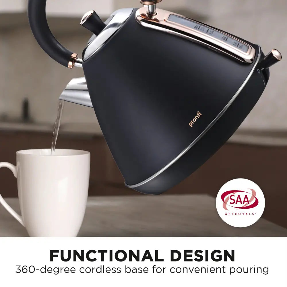 Pronti 1.7L Rose Trim Collection Kettle - Black - Appliances > Kitchen Appliances