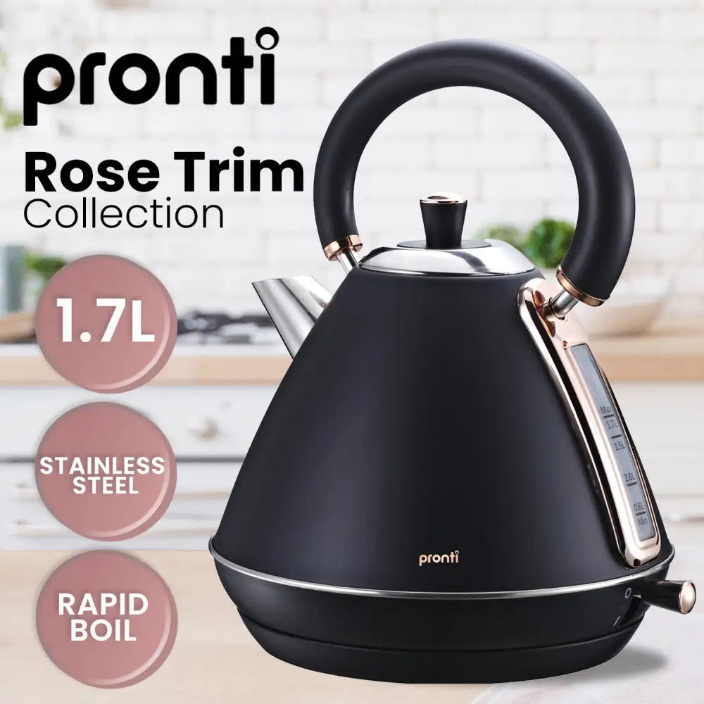 Pronti 1.7L Rose Trim Collection Kettle - Black - Appliances > Kitchen Appliances