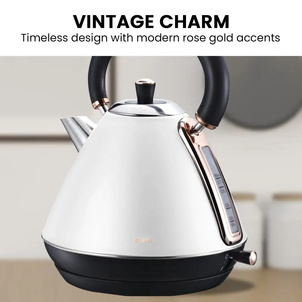 Pronti 1.7l Rose Trim Collection Kettle - White - Appliances > Kitchen Appliances