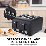 Pronti 4 Slice Toaster Rose Trim Collection - Black - Appliances > Kitchen Appliances