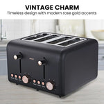 Pronti 4 Slice Toaster Rose Trim Collection - Black - Appliances > Kitchen Appliances
