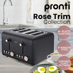 Pronti 4 Slice Toaster Rose Trim Collection - Black - Appliances > Kitchen Appliances