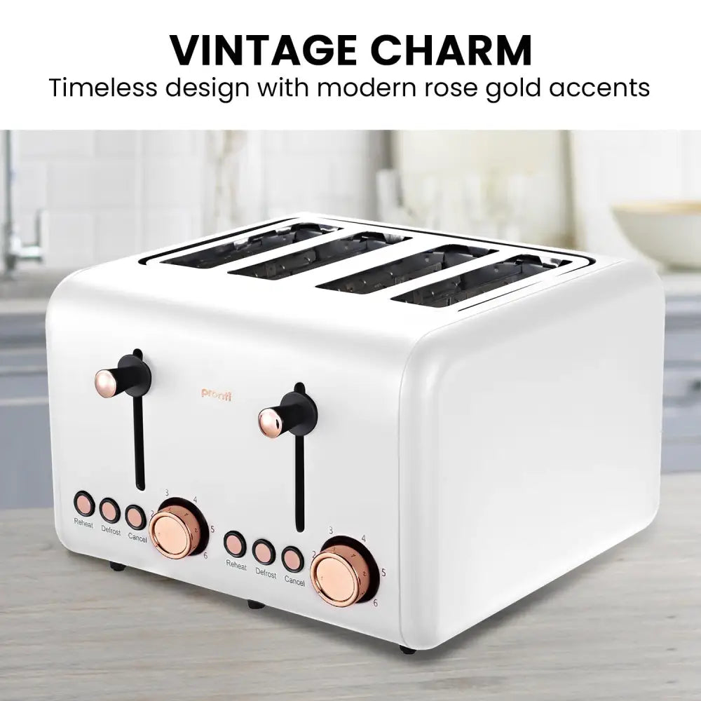 Pronti 4 Slice Toaster Rose Trim Collection - White - Appliances > Kitchen Appliances