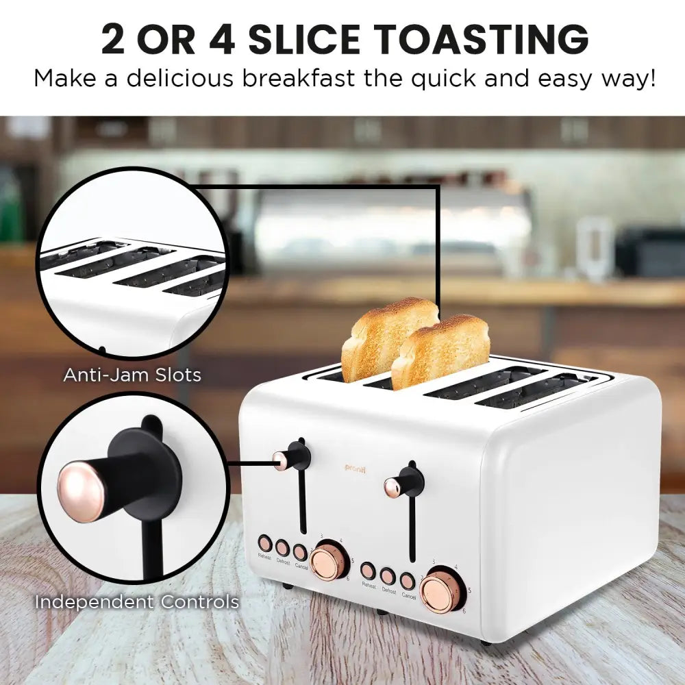 Pronti 4 Slice Toaster Rose Trim Collection - White - Appliances > Kitchen Appliances