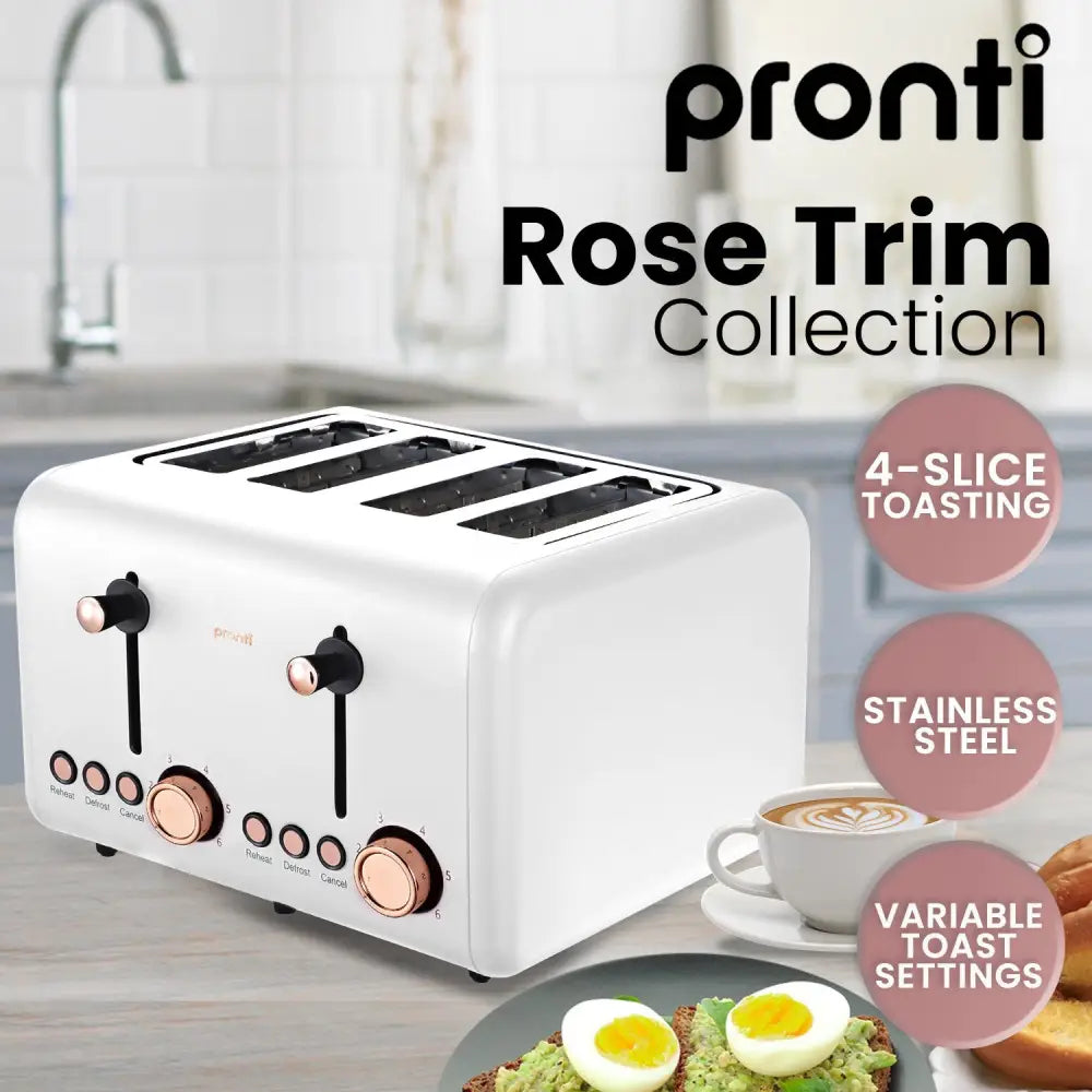 Pronti 4 Slice Toaster Rose Trim Collection - White - Appliances > Kitchen Appliances