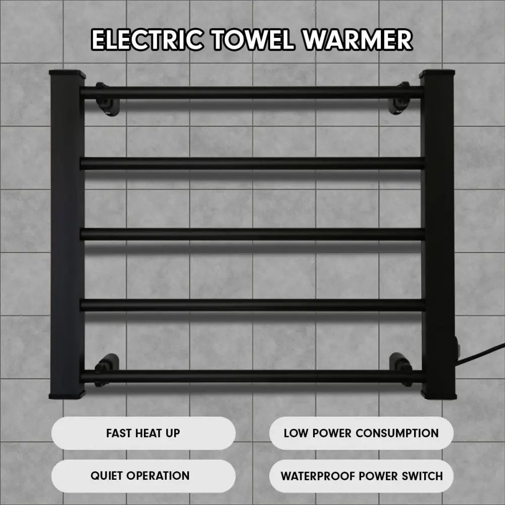 Pronti Heated Towel Rack Electric Bathroom Towel Rails Warmer Ev-90 -black - Home & Garden > Laundry & Cleaning >