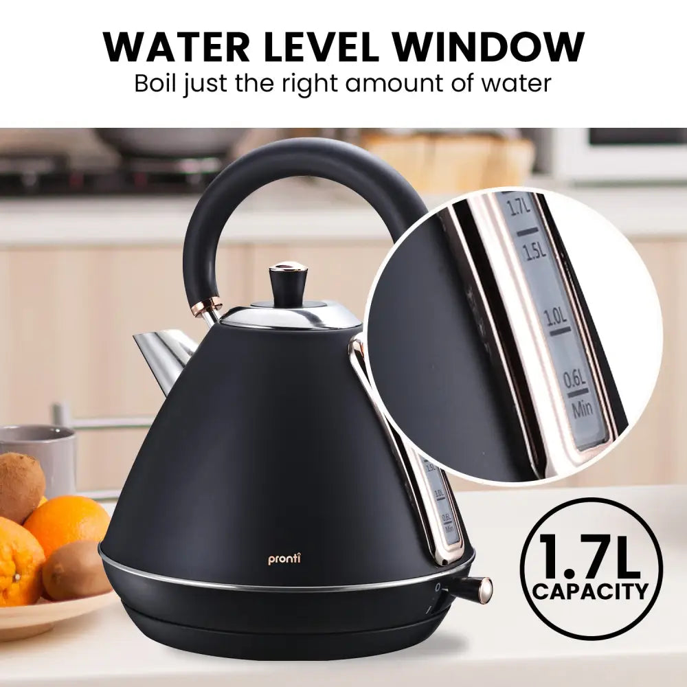 Pronti Rose Trim Collection Toaster & Kettle Bundle - Black - Appliances > Kitchen Appliances