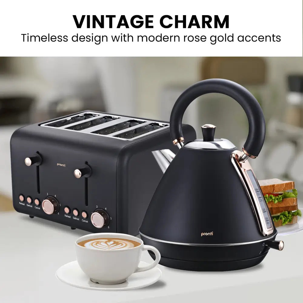 Pronti Rose Trim Collection Toaster & Kettle Bundle - Black - Appliances > Kitchen Appliances