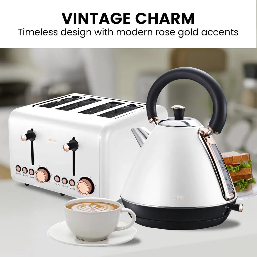 Pronti Rose Trim Collection Toaster & Kettle Bundle - White - Appliances > Kitchen Appliances