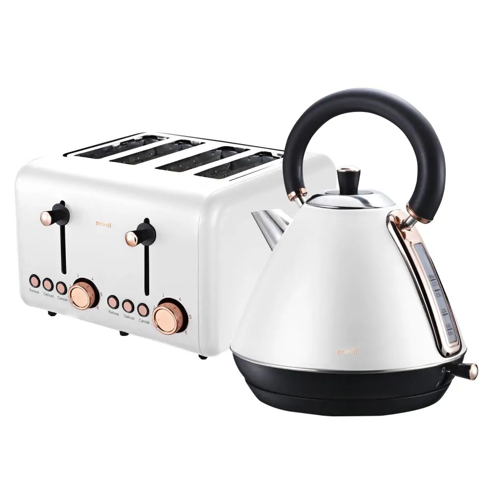 Pronti Rose Trim Collection Toaster & Kettle Bundle - White - Appliances > Kitchen Appliances