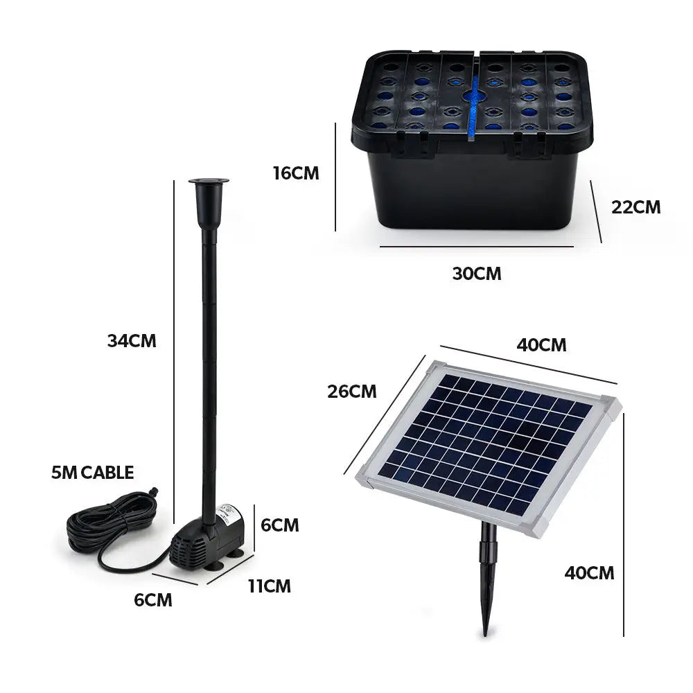 PROTEGE 10W Solar Powered Water Fountain Pump Pond Kit with Eco Filter Box - Home & Garden > Fountains
