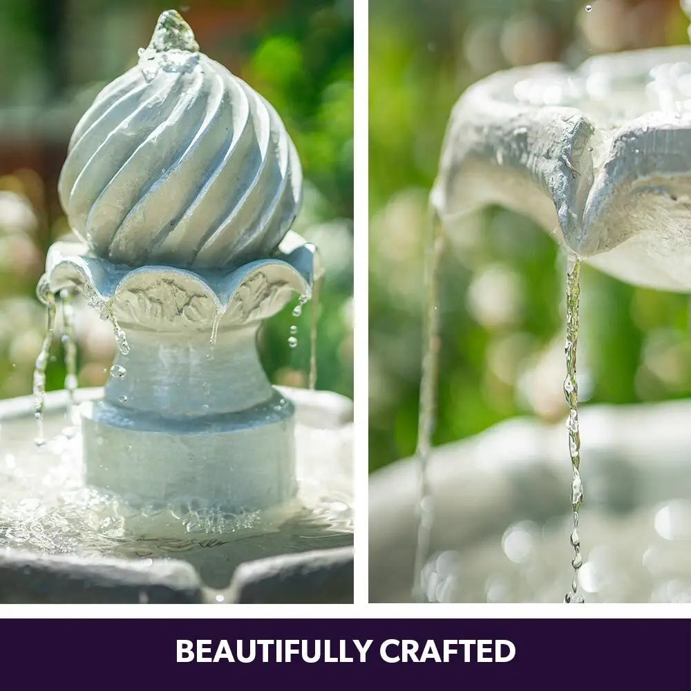 PROTEGE 3 Tier Solar Powered Water Feature Fountain Bird Bath - Light Grey - Home & Garden > Fountains