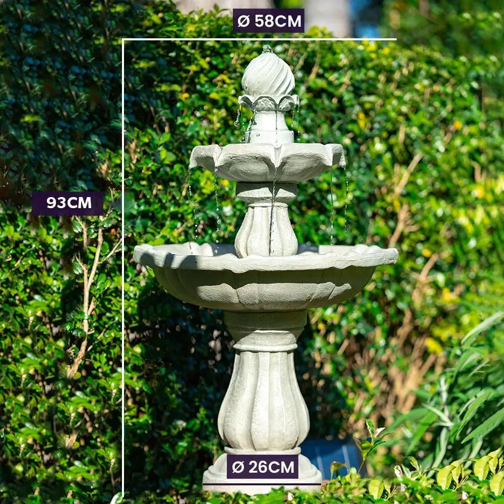 PROTEGE 3 Tier Solar Powered Water Feature Fountain Bird Bath - Light Grey - Home & Garden > Fountains