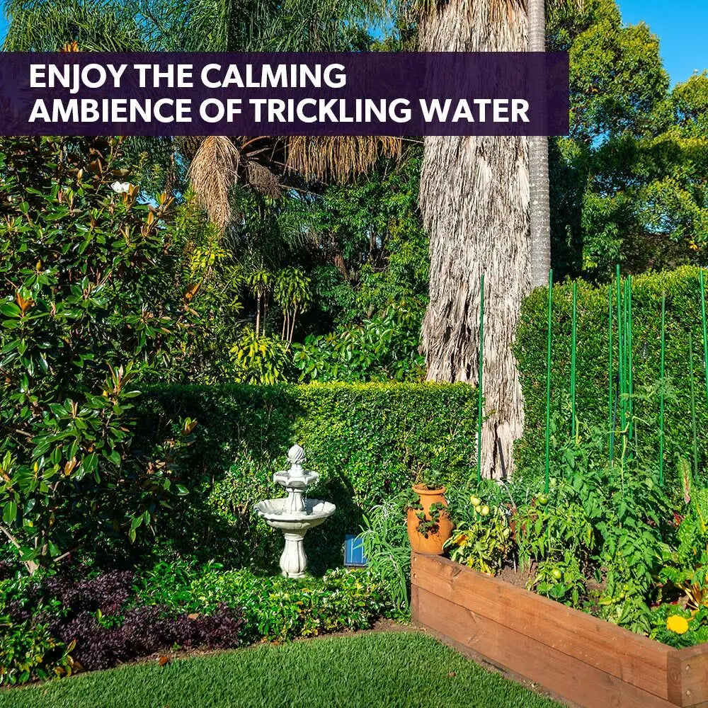 PROTEGE 3 Tier Solar Powered Water Feature Fountain Bird Bath - Light Grey - Home & Garden > Fountains