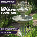 PROTEGE 3 Tier Solar Powered Water Feature Fountain Bird Bath - Light Grey - Home & Garden > Fountains