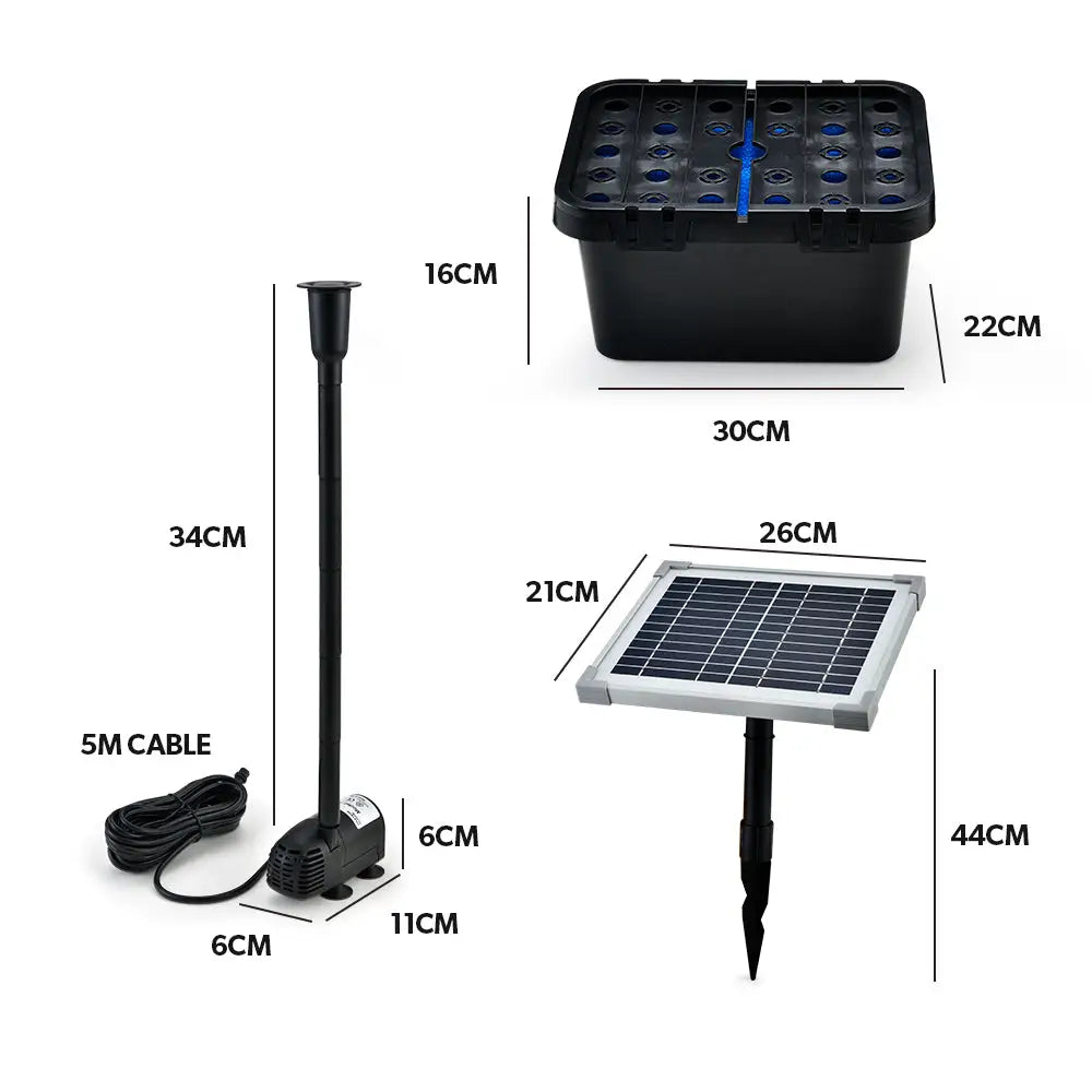 PROTEGE 5W Solar Powered Water Fountain Pump Pond Kit with Eco Filter Box - Home & Garden > Fountains