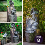 PROTEGE Contemporary Solar Powered Water Feature Fountain with LED Lights - Dark Grey - Home & Garden > Fountains