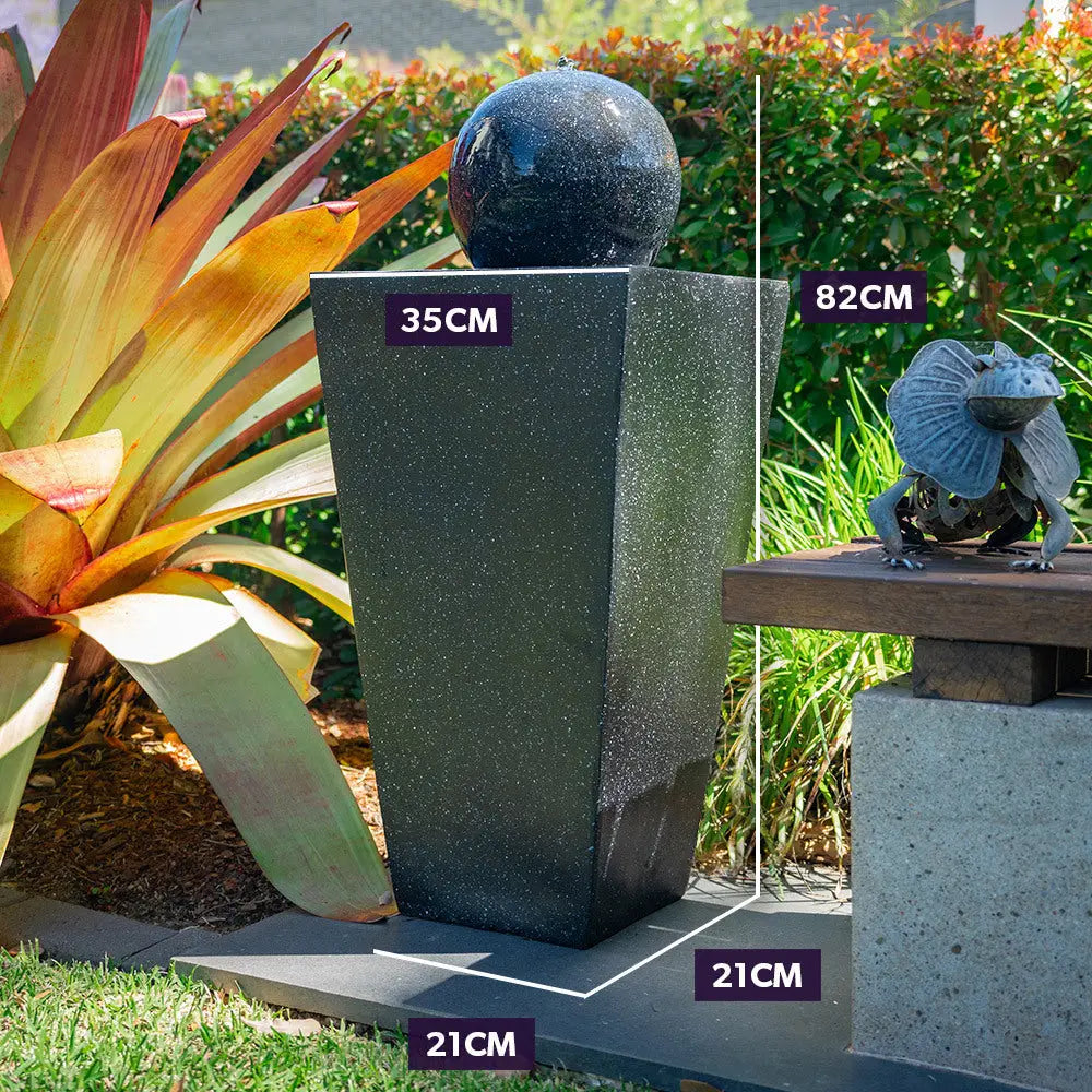 PROTEGE Contemporary Solar Powered Water Feature Fountain with LED Lights - Dark Grey - Home & Garden > Fountains
