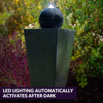 PROTEGE Contemporary Solar Powered Water Feature Fountain with LED Lights - Dark Grey - Home & Garden > Fountains