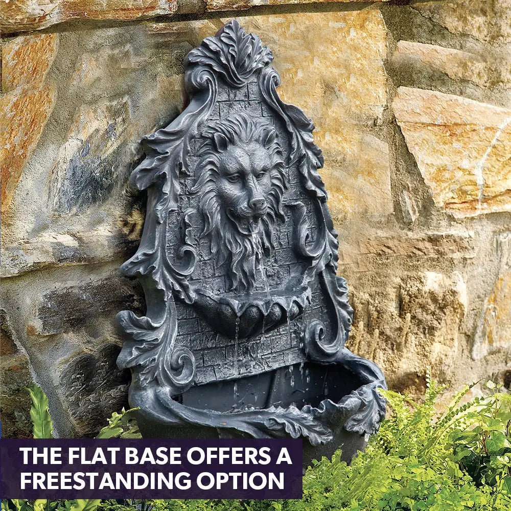 PROTEGE Lion Head Solar Powered Water Feature Fountain Wall Mount or Freestanding with Lighting - Home & Garden >