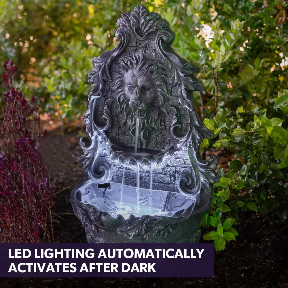 PROTEGE Lion Head Solar Powered Water Feature Fountain Wall Mount or Freestanding with Lighting - Home & Garden >