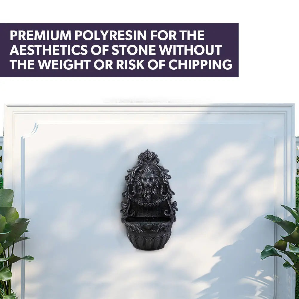 PROTEGE Lion Head Solar Powered Water Feature Fountain Wall Mount or Freestanding with Lighting - Home & Garden >