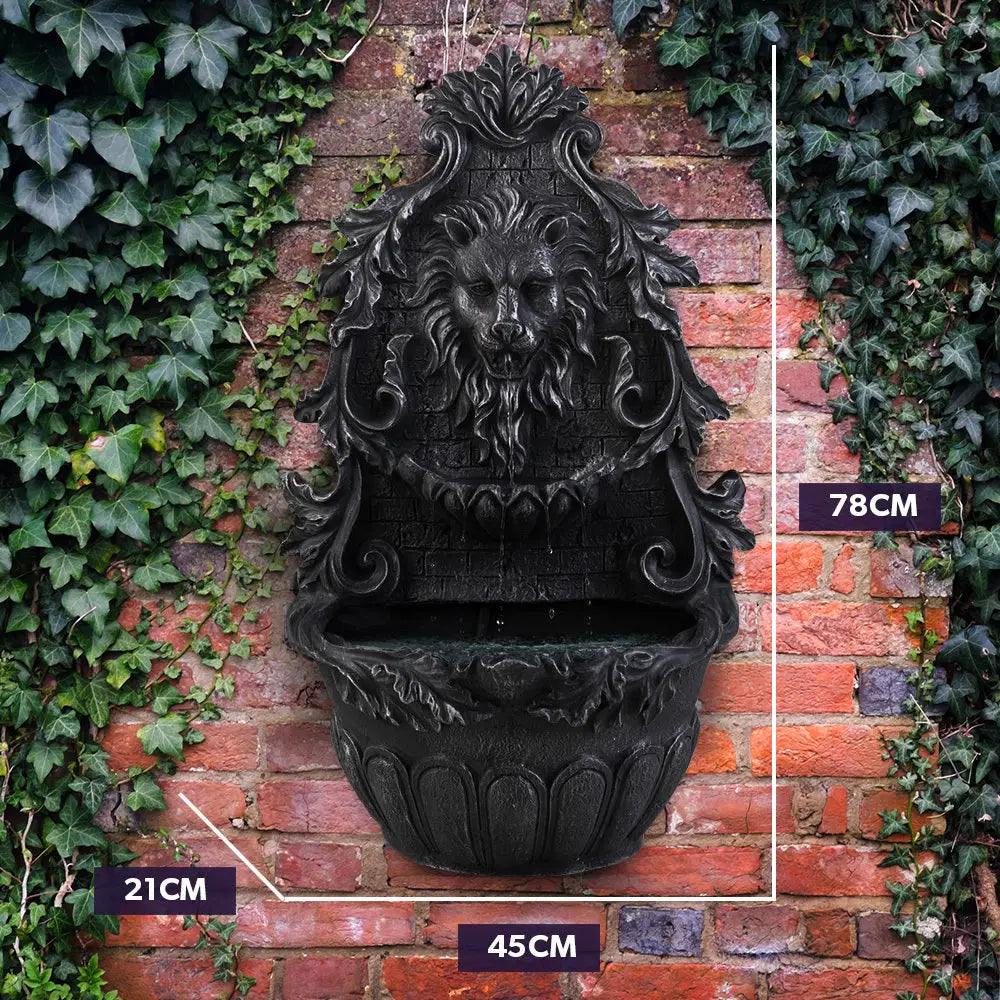 PROTEGE Lion Head Solar Powered Water Feature Fountain Wall Mount or Freestanding with Lighting - Home & Garden >