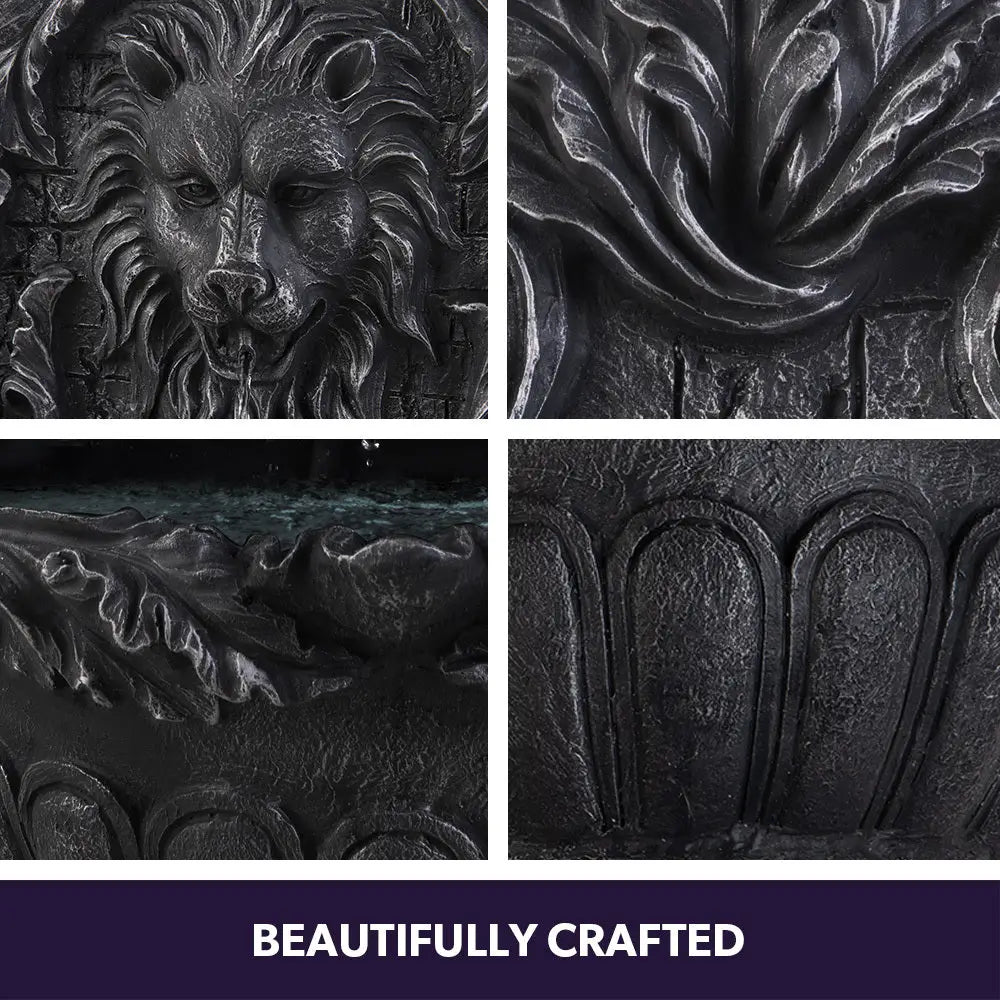 PROTEGE Lion Head Solar Powered Water Feature Fountain Wall Mount or Freestanding with Lighting - Home & Garden >