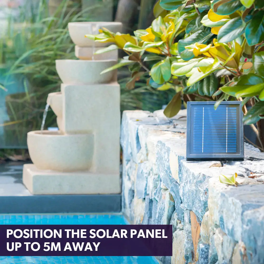 PROTEGE Solar Fountain Water Feature Outdoor 4 Bowl with LED Lights - Sand Colour - Home & Garden > Fountains