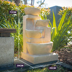 PROTEGE Solar Fountain Water Feature Outdoor 4 Bowl with LED Lights - Sand Colour - Home & Garden > Fountains