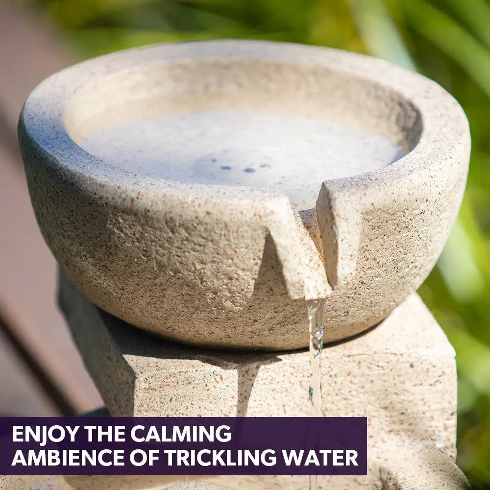 PROTEGE Solar Fountain Water Feature Outdoor 4 Bowl with LED Lights - Sand Colour - Home & Garden > Fountains