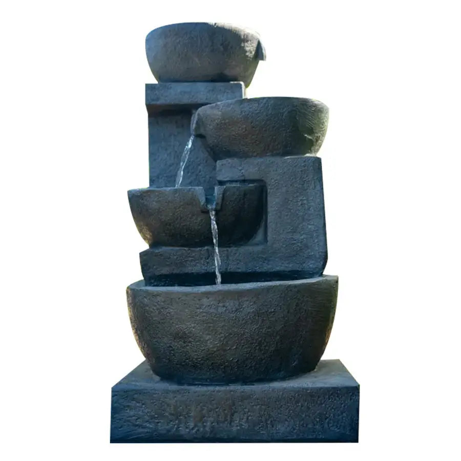 PROTEGE Solar Fountain Water Feature Outdoor 4 Bowl with LED Lights - Charcoal - Home & Garden > Fountains