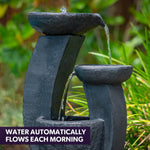 PROTEGE Solar Fountain Water Feature Outdoor Bird Bath with LED Lights - Charcoal - Home & Garden > Fountains