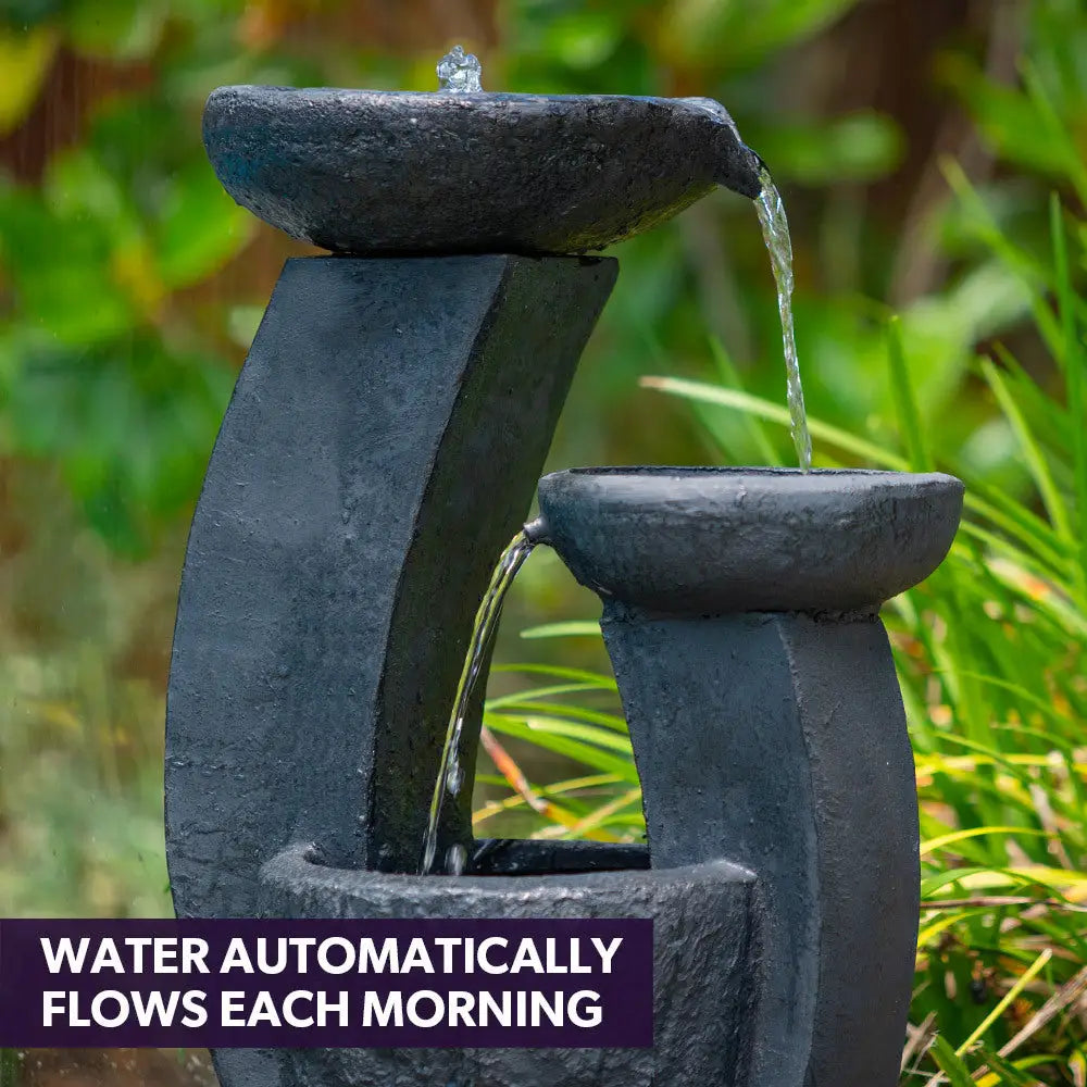 PROTEGE Solar Fountain Water Feature Outdoor Bird Bath with LED Lights - Charcoal - Home & Garden > Fountains
