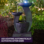 PROTEGE Solar Fountain Water Feature Outdoor Bird Bath with LED Lights - Charcoal - Home & Garden > Fountains