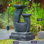 PROTEGE Solar Fountain Water Feature Outdoor Bird Bath with LED Lights - Charcoal - Home & Garden > Fountains